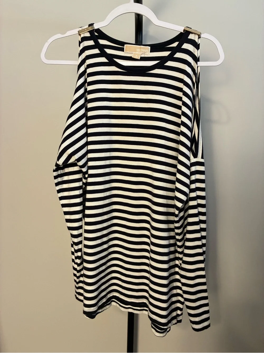 Michael Kors Black & White Striped Cold-Shoulder Women's Long Sleeve Top Small